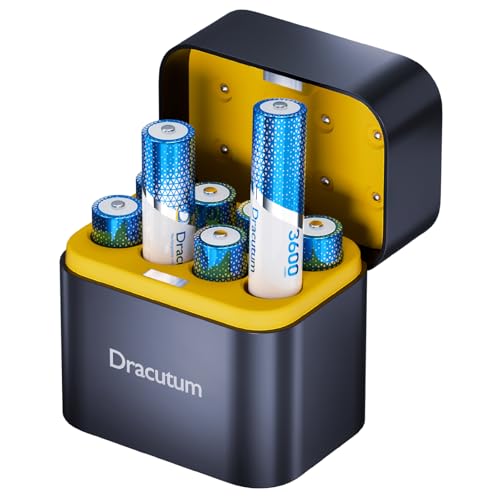 Dracutum AA Rechargeable Batteries Lithium 8 Pack with Charger - 1.5V 3600mWh High Capacity Rechargeable AA Batteries, 2000 Cycles Long-Lasting Li-ion Doubel A Batteries for Blink Outdoor Camera