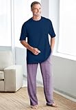 KingSize Men's Big & Tall Jersey Knit Plaid Pajama Set - 8XL, Slate Blue Plaid