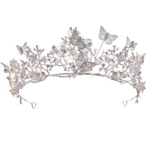 Baroque Wedding Crowns Crystal Butterfly Flower Tiara Crown Bride Tiaras Queen Bridal Headband Hair Accessories for Women Girls Silver