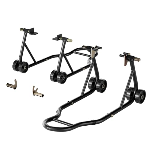 SPECSTAR Motorcycle Stands, 882 Lbs Capacity Front Rear Wheels Lift Combo with U+L Adjustable Swingarm Spool, Heavy Duty Paddock Stands for BMW Suzuki Yamaha Honda Kawasaki, Black