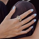 HOLINSE Chunky Stackable Cubic Zirconia Rings Set Non Tarnish, Gold Silver Rings Set for Women, 18K White Gold Plated Multi-Link Connected Rings (8)