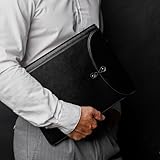 Time Resistance Leather Portolio - Full-Grain Leather Portfolio – Document Briefcase Made in Italy – Tablet size bag (Black)