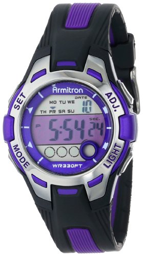 Armitron Sport Women's 45/7030PUR Purple Accented Black Resin Strap Digital Chronograph Watch