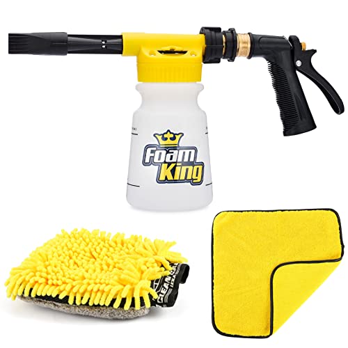 Foam King Foam Gun Car Wash Sprayer + Microfiber Mitt Detailing Towel - Connects to Garden Hose - Ultimate Scratch Free Cleaning - Snow Blaster Cannon Washing Kit