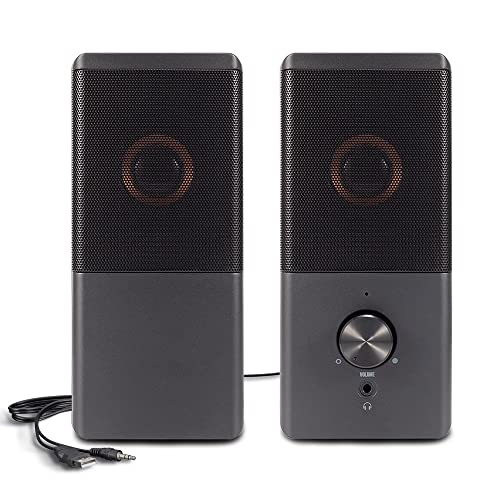 ROSON Computer Speaker, Compact Size Speaker with Headphone Jack, Enhanced Bass and Volume Control, Stereo 2.0 USB Powered 3.5mm Aux Multimedia Speakers for Laptop/Desktop/Tablets/Phone