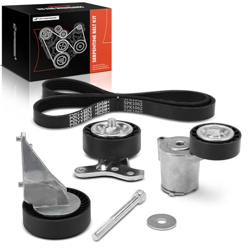 A-Premium Engine Serpentine Belt Drive Kit with Tensioner & Idler Pulley Compatible with Volkswagen Jetta 2005-2010, Golf 2010-2014, Rabbit 2006-2009 & Audi TT RS Quattro 2012-2013, L5 2.5L