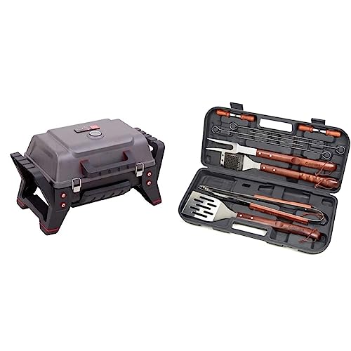 Char-Broil Grill2Go X200 Portable TRU-Infrared Liquid Propane Gas Grill & Cuisinart CGS-W13 Wooden Handle Tool Set (13-Piece), Black