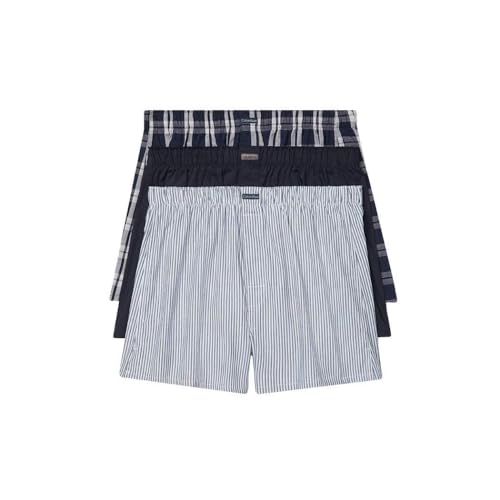 Calvin Klein Men's Multicolor Underwear Cotton Classics 3-Pack Woven Boxer, Tide/Morgan Plaid, Tide/Montague Stripe, Tide, Medium