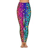 MSOKAZZLES Rainbow Leopard High Waisted Exercise Yoga Pants for Women Running Sports Workout Yoga Leggings with Pockets M