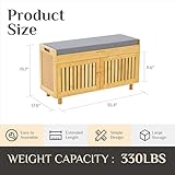 oakvivo Shoe Storage Bench, Bamboo Entryway Bench with 2 Doors & Padded Seat Cushion, 2 Tier Shoe Rack Bench, Shoe Cabinet, Storage Bench Organizer for Entryway, Living Room, Bedroom, Hallway