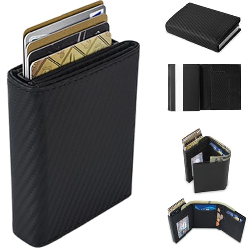 Aibirui Ridge Wallets for Men, Leather & Aluminum-Trifold Wallets for Men | Pop Up Wallet for Men Holds 12 Cards,20 Bills,Coins,ID Window,RFID Minimalist Wallet for Men,Men's Wallet for Men's Gifts