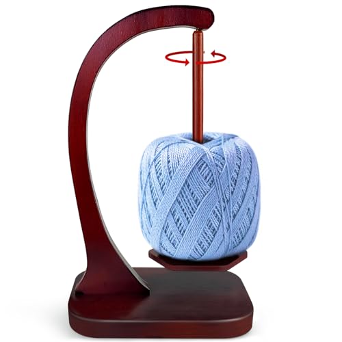 JUCPASH Yarn Ball Holder for Knitting and Crocheting, Wooden Yarn Spinner with Magnetic Metal Twirling Mechanism and Anti-Slip Pads, Crochet Gift for Knitting Lovers