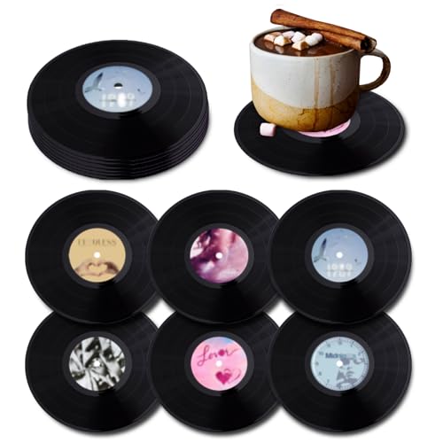 6PCS Retro Vinyl Record Coasters of 6 for Drinks, Funny Vinyl Costers for Cups, Drink Coasters Set of 6 for Music Gifts, Music Decor