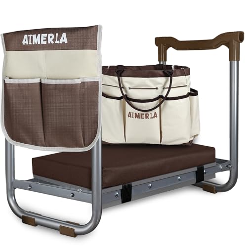 Aimerla K5 Foldable Kneeler Seat - Heavy Duty (Detachable Cloud Kneeler Pad) - Garden Stool - 2 Large Tool Bags - Portable Bench for Indoor & Outdoor