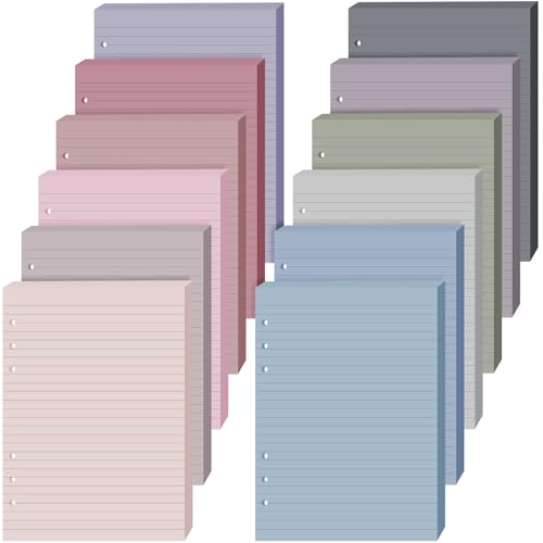 PerKoop Lined Refill Paper A5 Colored 6 Ring Binder Planner Inserts 6 Hole Notebook Refills Paper 960 Sheets 8.2 x 5.8 Inch Loose Leaf(Soft Colors)