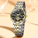 OLEVS Womens Watch Business Dress Diamond Female Watches for Ladies Analog Quartz Stainless Steel Waterproof Luminous Black Female Wristwatch