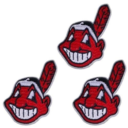 Yerchic Indians Patch Cleveland Iron On Sew On Embroidered Patches for Jacket Shirts Jeans Backpack Sewing Decorating DIY Craft 2 * 3IN(3 pcs)