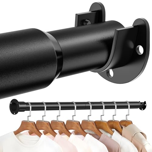 Mavivegue Closet Rod, 17 to 84 Inch Adjustable Closet Rods for Hanging Clothes, Heavy Duty Tension Rod, Black Curtain Rod, for Closet, Wardrobes, Bathroom, Laundry