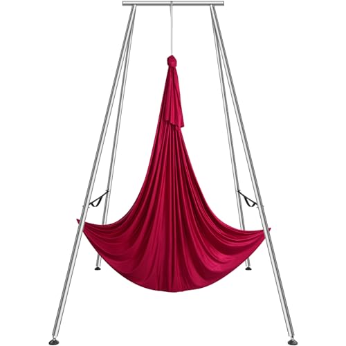 VEVOR Aerial Yoga Frame & Hammock, 551.15 lbs Load Capacity, 9.68 ft Height Professional Yoga Swing Stand Comes with 6.6 Yards Hammock, Rigging Hardware for Indoor Outdoor Fitness Bodybuilding, Red
