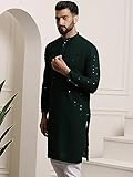 Sojanya (Since 1958, Men's Pure Cotton Green Sequence Long Kurta