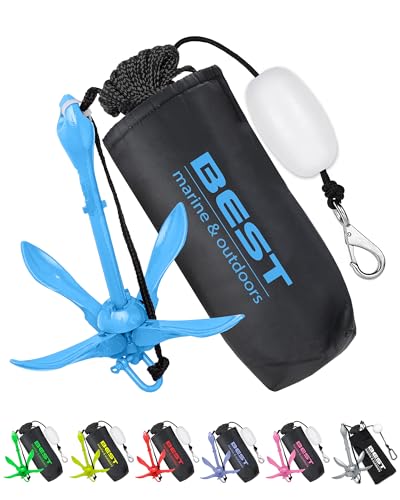 Best Marine and Outdoors Kayak Anchor, 3.5 Pound Anchor System Kit for Kayaks, Canoes, SUP Paddle Boards & Jet Skis, Fishing, Boating & Kayaking Accessories (Blue)