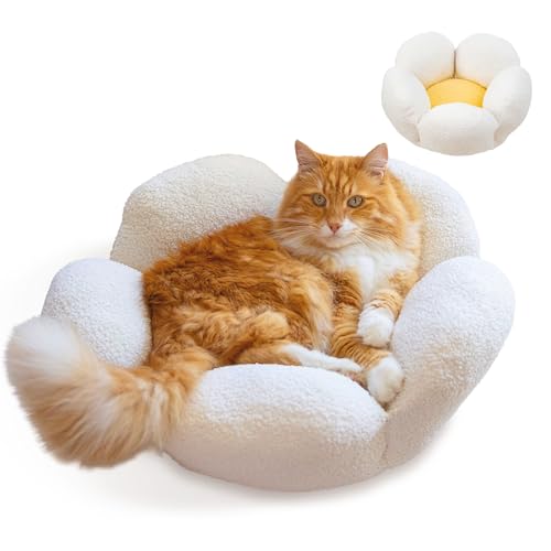 Catstages Purrfect Petals Flower Cat Bed with Plush Support and Raised Sides, White, 21 in - Secure, Soft, Comfortable Bed for Cats and Kittens