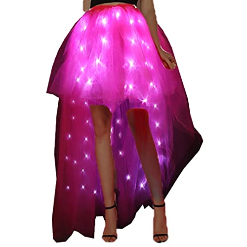 Women Tulle Tutu Skirts Adult A Line Rave Outfit Skirt LED Light Up Costumes Halloween (Red Trailing, Long XXL)