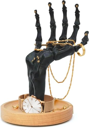 Suck UK | Skeleton Ring Holder | Gothic Jewellery Organiser & Gothic Jewellery Box | Halloween Stand Or Trinket Dish | Goth Home Decor & Goth Decor | Gifts For Women | Black