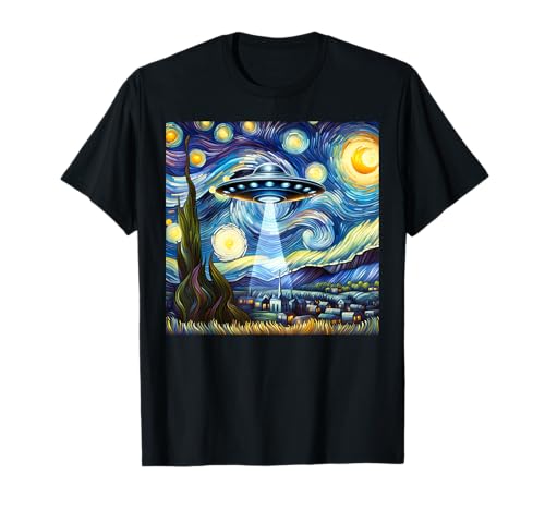 UFO Starry Night Alien Van Gogh Sky Painting Art UFO Alien T-Shirt