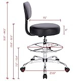 SUPERJARE Drafting Chair with Back, Adjustable Foot Rest Rolling Stool, Multi-Purpose Office Desk Chair, Thick Seat Cushion for Home Bar Kitchen Shop - Black