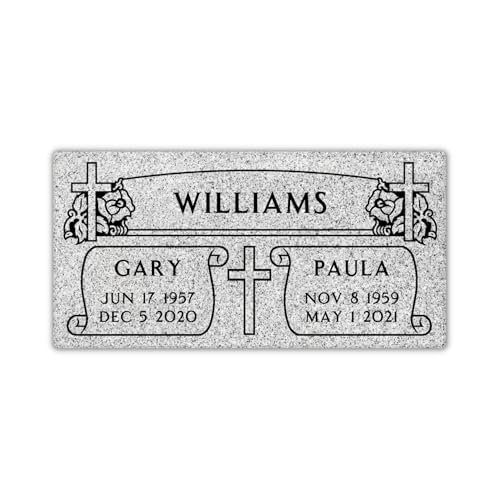 Companion Flat Headstone Grave Marker - 24 x 12 x 4"- Gray Granite Headstone for Grave, Cemetery or Garden - Solid Natural Stone, Tombstone, Grave Stone with engraving