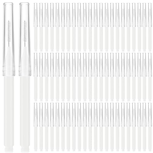 Lallisa 100 Pieces Micro Eyebrow Spoolie Brush with Cap Brow Lamination Tool Eyelash Brush Multifunctional Micro Lash Comb for Eyelash and Eyebrow Extensions Tool(White)