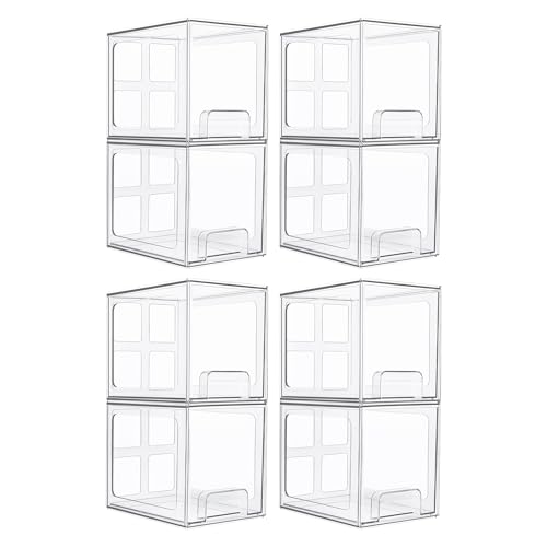 Vtopmart 8 Pack Stackable Under Sink Organizer Drawers, Clear Acrylic Storage Bins for Kitchen and Bathroom Cabinets, Baby Bottles, Cleaning Supplies, 6.6'' Tall Space-Saving Drawer System