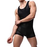 YOOBNG Men's Mesh Tank Top One Piece Striped Waistband Wrestling Singlet Bodysuit Jumpsuit Leotard Mini Boxer Briefs