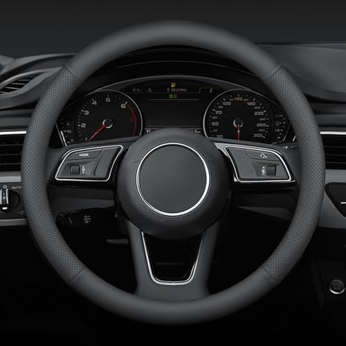 Mihecor Steering Wheel Cover Standard Size 14.5-15 inch, Non-Slip Car Wheel Cover Protector, Breathable Microfiber Leather, Black