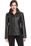 BGSD Women Tina Lambskin Leather Scuba Jacket (Also available in Plus Size & Petite), Black, Medium