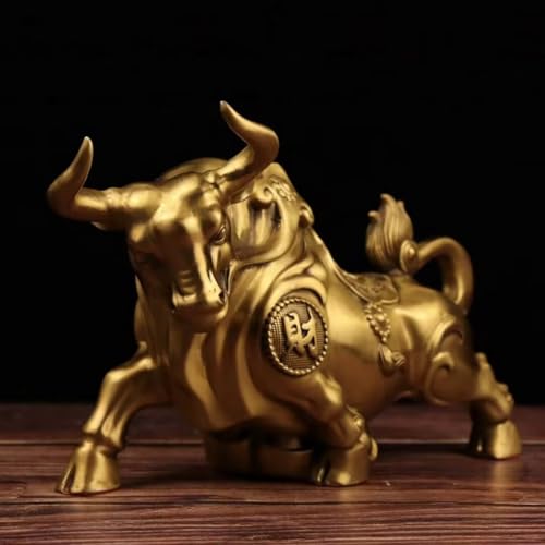 Brass Wall Street Bull Statue - Stock Market Decor, Feng Shui Fortune Pure Copper Figurines