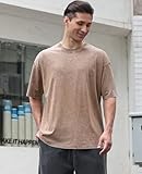 3 Pcs Oversized Heavy Cotton Summer T-Shirts Vintage Unisex Short Sleeves Casual Loose Basic Tops(A-Coffee+Grey+Black S)