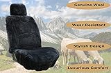 Genuine Sheepskin Lambskin Winter Car Seat Cover Lambs Wool Sheep Skin Fuzzy Seat Cover Shearling Car Accessories Front Bucket with Curve Patten (Black)