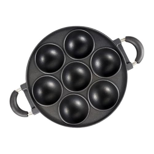 Pre-seasoned Cast Iron Cake Pan, 7 Cup Muffin Pan with Handle, Nonstick Round Muffin Baking Pan, Cup Cake Baking Trays for Oven, Cast Iron Cookware for Biscuits, Muffins, Brownies and Scones