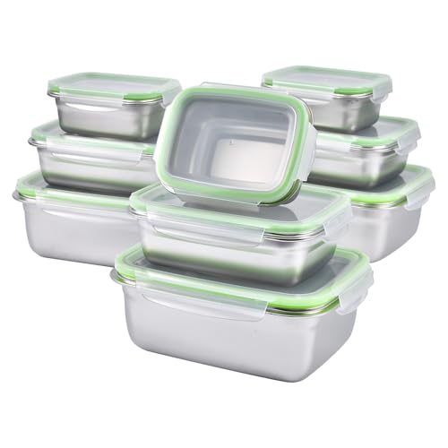 UPTRUST Stainless Stainless Steel Food Storage Containers | Leak Proof & Airtight Lids | Set of 9 Containers BPA Free that are Dishwasher & Freezer Safe