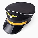 Yewong Airline Pilot Captain Hat Pilot Costume Accessory with Aviator Sunglasses for Adults and Teens Captain Halloween Party Cosplay Supplies (Black-2)