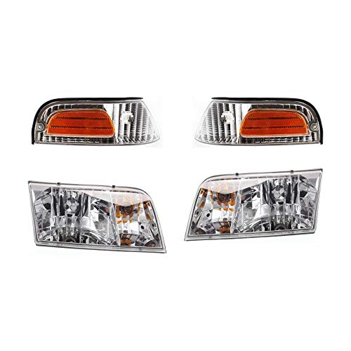 Evan Fischer Driver and Passenger Side Headlight Kit for Ford Crown Victoria 1998-2011 Halogen With bulb(s) w/Corner Light Sedan, Without Strobe Lamp Replaces# 4W7Z13008A 4W7Z13008B XW7Z15A201BB