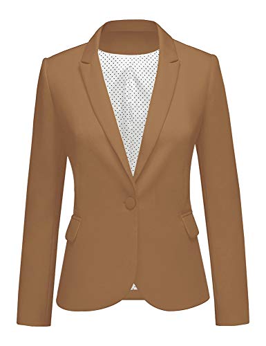 luvamia Women's Notched Lapel Neck Long Sleeves One Button Pockets Blazer Jacket Wear to Work Suit Womens Business Suit Brown Jacket Pumpkin-Brown Size S