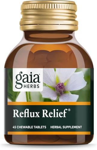 Gaia Herbs Reflux Relief - with Marshmallow Root, Chamomile, Aloe, Licorice, and High Mallow - Helps with Occasional Heartburn and Relieve Indigestion - 45 Chewable Tablets (45-Day Supply)