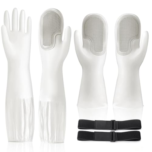 Realand 2 Pairs Silicone Dishwashing Gloves, Reusable Rubber Scrub Cleaning for Washing Dishes Gloves, for Housework, Kitchen, Bathroom