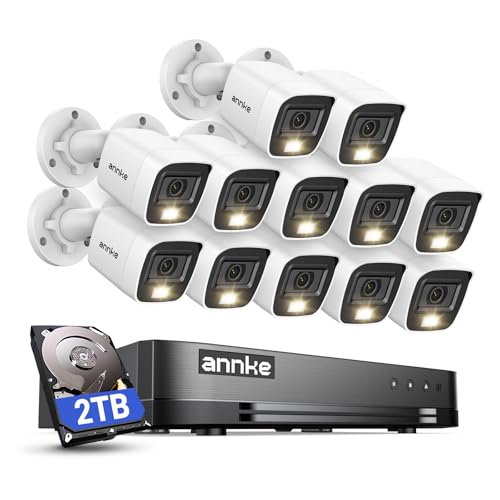 ANNKE 16CH 2MP Wired Security Camera System with Smart Dual Light, Vehicle/Person Detection, 16 Channel DVR and 12PCS 1080P IP67 Outdoor Surveillance CCTV Cameras, 2TB HDD for 24/7 Home Security