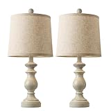 PARTPHONER Traditional Table Lamp Set of 2, Rustic Farmhouse Table Lamps for Living Room Bedroom, 22" Bedside Desk Lamps Vintage Nightstand Lamps with Linen Shades, Antique White