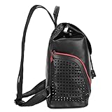 Downupdown® Fashion Backpack Purse Genuine Leather Backpack Rivet Knapsack Drawstring Bucket Bag Casual Backpacks-Black