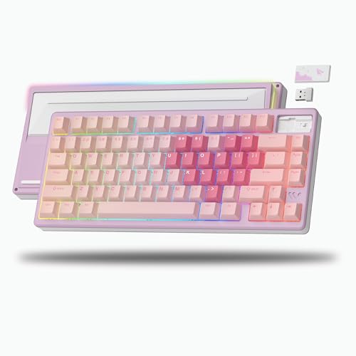Womier 75% Keyboard Wireless, Creamy Mechanical Keyboard Gaming QMK/VIA, CNC Aluminum with 8000mAh Battery, Tri-Mode Key Board Custom Hot Swappable RGB Backlit for Windows/Mac/PC (SK71 PRO-Pink)
